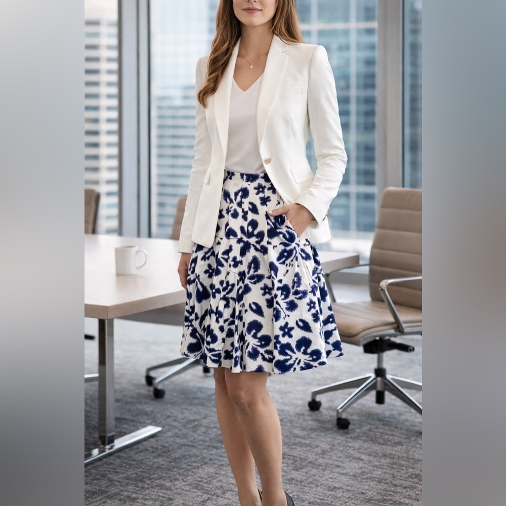INC International Concepts - Navy Floral Fit & Flare Skirt - 6